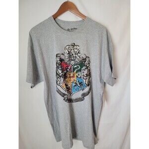 Harry Potter Hogwarts Crest Men's T-Shirt XL Gray Wizarding World Short Sleeve